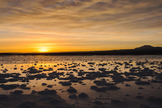Tebinquinche Lagoon at sunset, Atacama Salt Flat, Chile