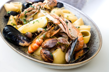 closeup mix seafood soup pot