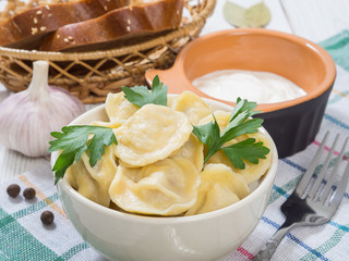 Russian dumplings with greens. Russian traditional dish