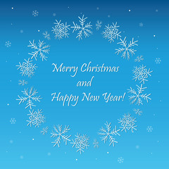Naklejka na ściany i meble blue vector background with frame and snowflakes - merry christmas and happy new year