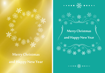 Fototapeta na wymiar gold and green greeting cards for christmas - vector flyers