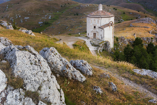Santa Maria della Piet&agrave; church .Europe, Italy, Abruzzo, Aquila district, Rocca Calascio