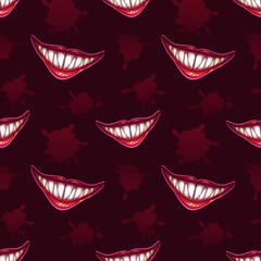 Naklejka premium Seamless pattern with scary vampires smiles