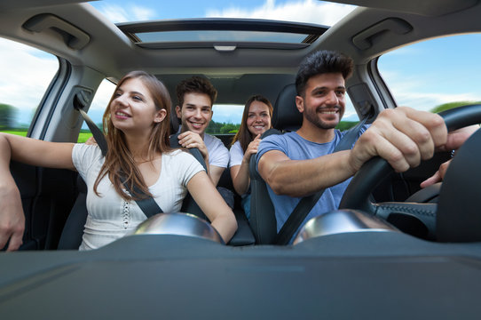 Group Of Friends In A Car