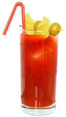 Cocktail bloody mary decorated lime slices and olives isolated