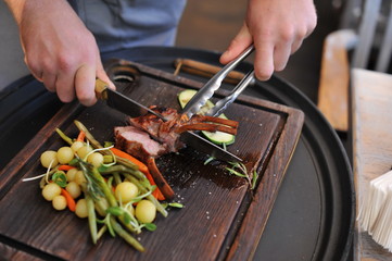 Beautiful serving of meat dishes. Close-up
