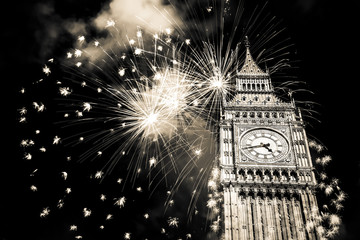 new Year in the city - Big Ben with fireworks