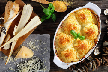 polenta vegetarian polpette in baking dish