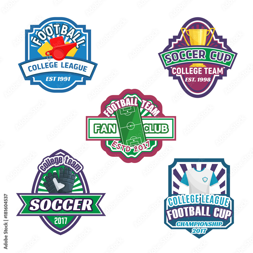 Wall mural Soccer cup and football sport club badge set