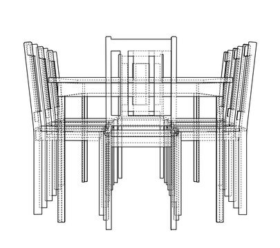 Table with chairs. Vector rendering of 3d