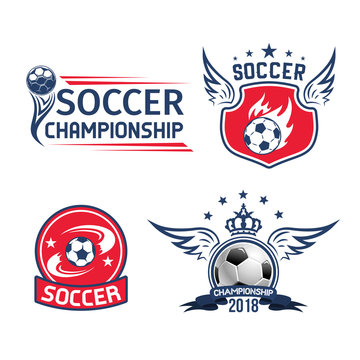 Soccer sport game or football championship emblem