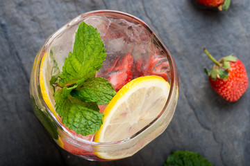 Strawberry juice and lemon soda juice mixed with soda