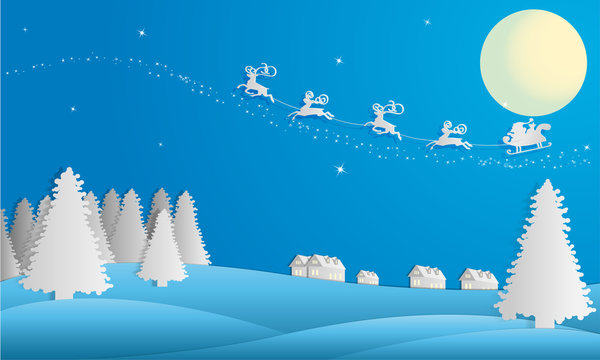 paper art landscape of Christmas and happy new year with celebrate. © sasiwimol
