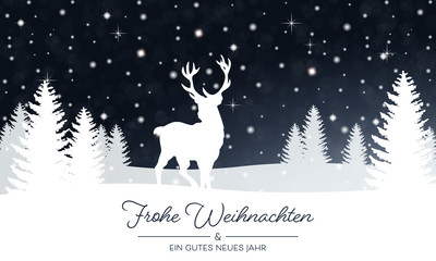 Weihnachtliche Landschaft mit Rentier - Blau