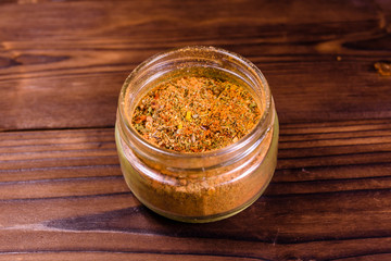 Mix of different seasonings in glass jar