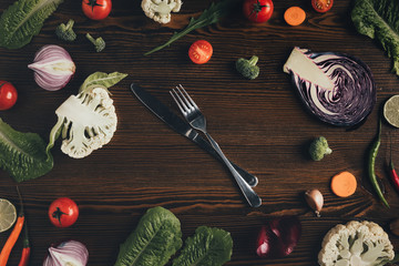 knife and fork with vegetables