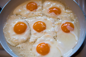 Eggs frying in pen