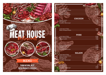 Barbecue meat menu for restaurant brochure design