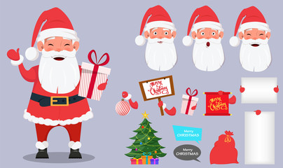 Set of Santa Claus with body parts.