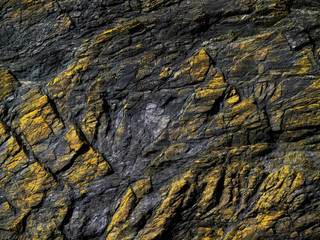 Abstract rock with yellow lichen