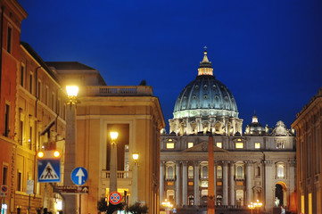 Fototapeta na wymiar St. Peter's Basilica night view, Rome, Italy