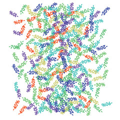 Sale Banner Confetti. Vector Falling Down -10, -20, -30, -40, -50, -70, 90 Banner or Sticker. Holidays Shopping Promotion Ads. Rebate Badge, Price Discount Hipster Sale Banner, Frame or Border