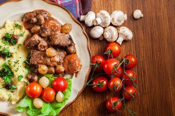 Dinner or lunch with beef Bourguignon stew