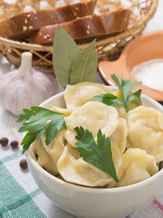 Russian dumplings with greens. Russian traditional dish
