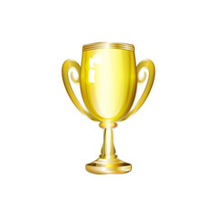 vector cartoon realistic golden shiny cup, sport winner award symbol. Glossy trophy object for your graphic, web design. Isolated illustration on a white background