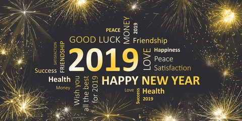 Happy new year 2019 - silvester greeting card with good wishes