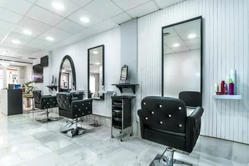 Door stickers Beauty salon Modern bright beauty salon. Hair salon interior business