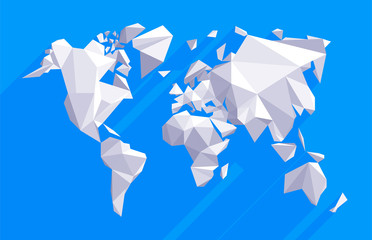 Vector origami world with flat shadows. Triangle-world Map illustration. Low poly design.
