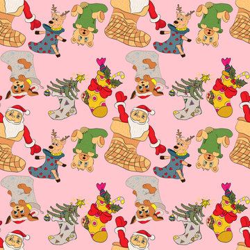 seamless pattern Christmas sock animals and gifts 1 © svarog19801