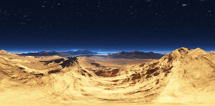 Panorama of desert landscape sunset, environment HDRI map. Equirectangular projection, spherical panorama. 3d rendering