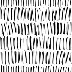 Gordijnen Vector zwart witte lijnen naadloze patronen. Abstracte textuurachtergrond gemaakt met waterverf, inkt en markeringsluiken. Trendy Scandinavisch ontwerpconcept voor mode textieldruk. © Betelgejze
