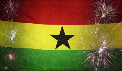 Ghana Flag Firework Grunge Concept real fabric