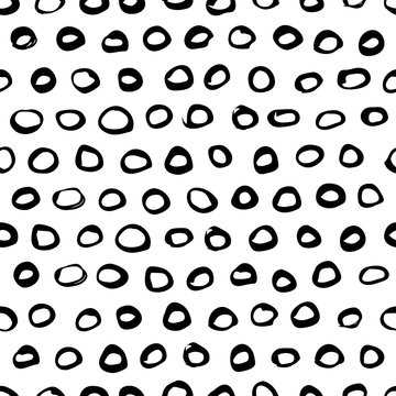 Vector polka dot grunge seamless pattern. Abstract black and white geometric texture background, made with watercolor, ink, marker. Scandinavian design for fashion textile print.