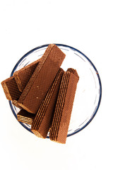 Chocolate waffles in a beautiful vase. Clouse-up