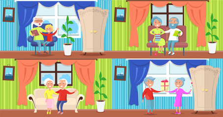 Naklejka premium Cheerful Older People Collection of Illustrations