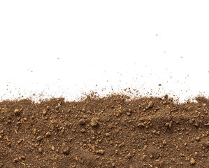 Dirt, soil pile isolated on white background, top view