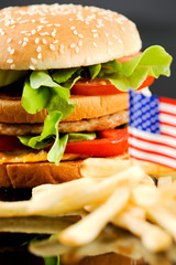 American Burger with  french fries
