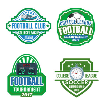 Football sport club, soccer championship badge set