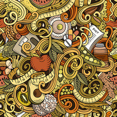 Cartoon cute doodles hand drawn Diet food seamless pattern