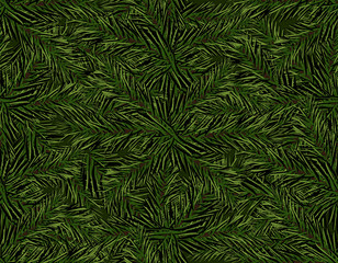 Naklejka na ściany i meble New Year Christmas. Green branch of the Christmas tree. Seamless pattern. Isolated Illustration