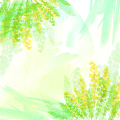 Fototapeta na wymiar Watercolor greeting card, frame, invitation. Drawing - green flower, branch, fern, wildflowers, wild grass. On a white background. Vintage art illustration.