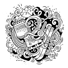 Cartoon vector doodles Winter illustration