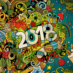Cartoon cute doodles hand drawn 2018 New Year illustration