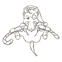 Angry dog with big candy. Symbol of 2018 New Year.