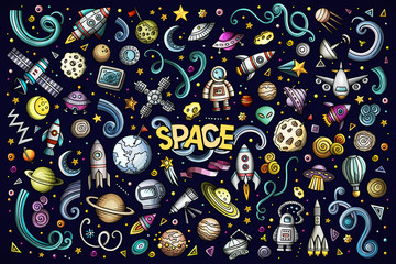 Colorful vector hand drawn doodles cartoon set of Space objects © balabolka