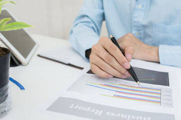 Businessman working at work table,home office desk background, Desk musicians,checklist planning investigate enthusiastic concept.